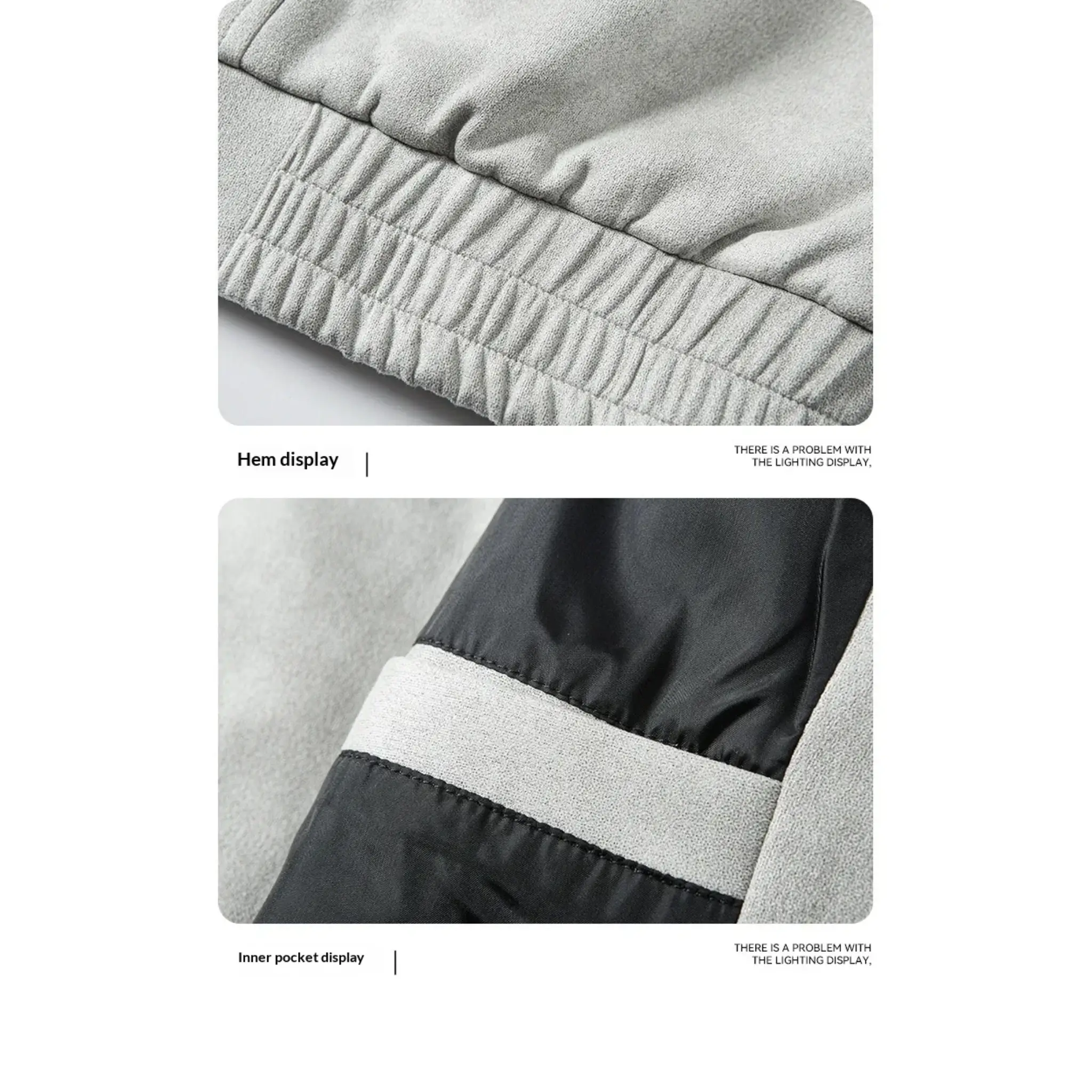 Gray suede-look jacket ribbed hem and inner lining details