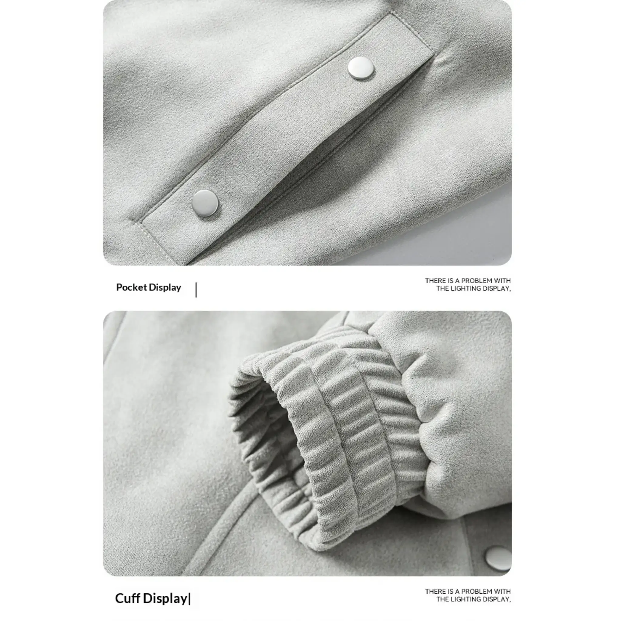 Gray suede-look jacket pocket and ribbed cuff details