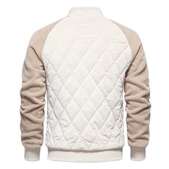 Cream two-tone quilted bomber jacket, product back view