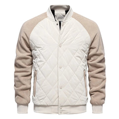 Cream two-tone quilted bomber jacket, product front