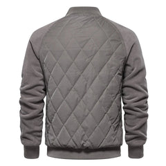 Grey quilted bomber jacket, product back view
