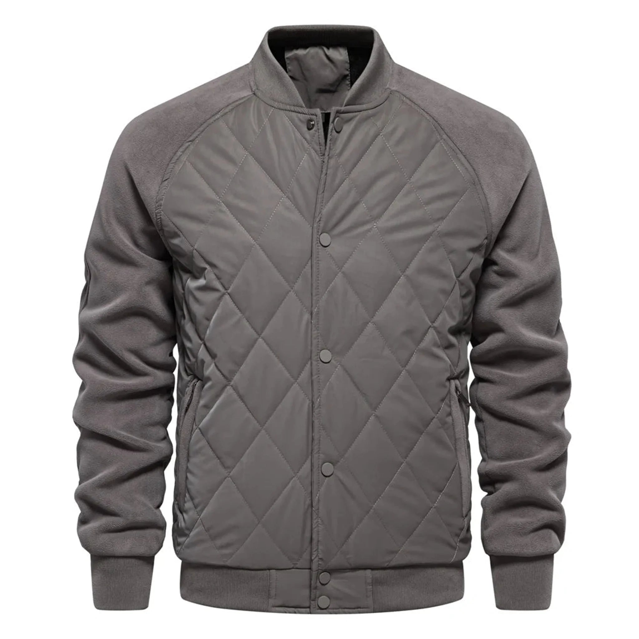 Grey quilted bomber jacket, product front