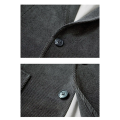 Close-up of black blazer front button