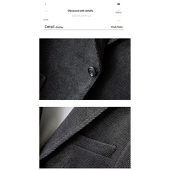 Close-up of blazer button and flap pocket