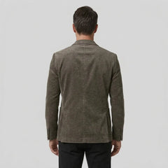 Khaki slim fit blazer back view on model