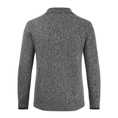 MannerCo men's slim fit lapel cardigan sweater in dark gray back view showing knit texture