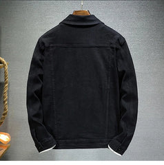 Black stretch denim jacket back view