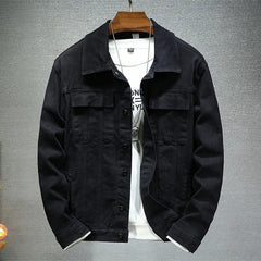 Black slim fit stretch denim trucker jacket