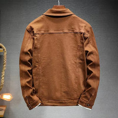 Camel denim jacket back view