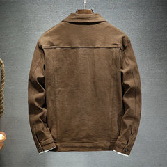 Coffee brown denim jacket back view