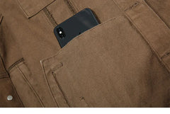 Brown denim jacket pocket detail