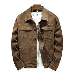 Coffee brown denim jacket on white background