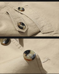 Khaki trench coat button details close-up