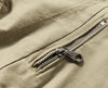 Khaki trench coat zip pocket detail