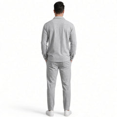 Men's gray waffle knit two-piece set, back view