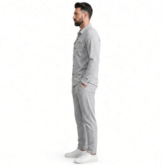 Men's gray waffle knit two-piece set, side view
