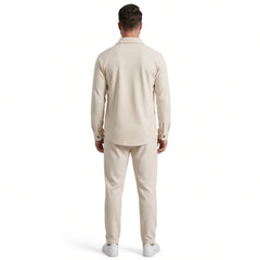 Men's khaki waffle knit two-piece set, back view