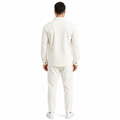 Men's white waffle knit two-piece set, back view