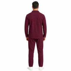 Men's wine red waffle knit two-piece set, back view