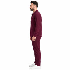 Men's wine red waffle knit two-piece set, side view