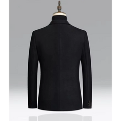 Black wool blend blazer on a mannequin, back view