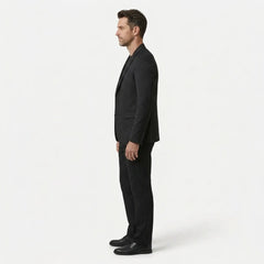 Men's black wool blend blazer, side view