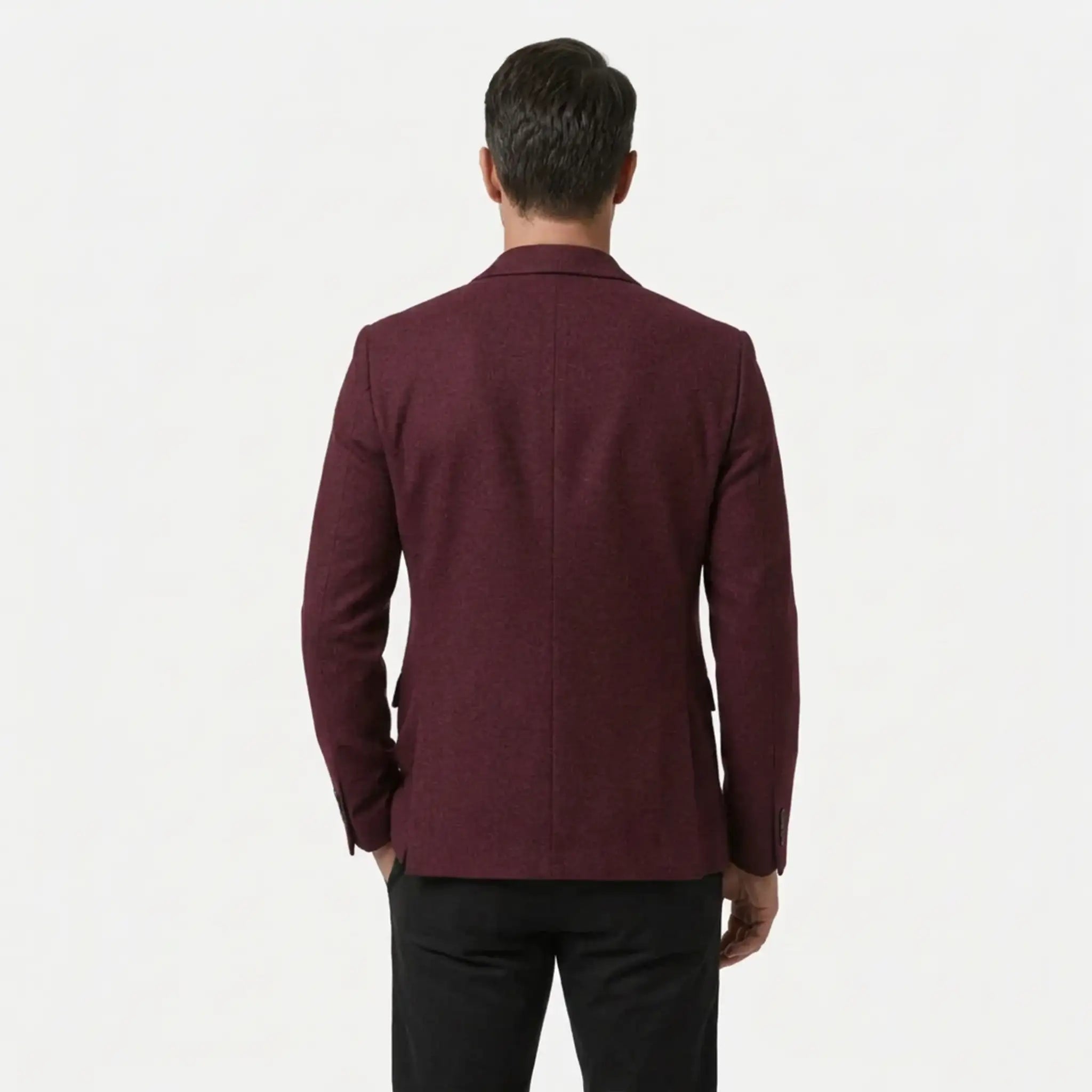 Men's claret wool blend blazer, back view