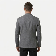 Men's grey wool blend blazer, back view