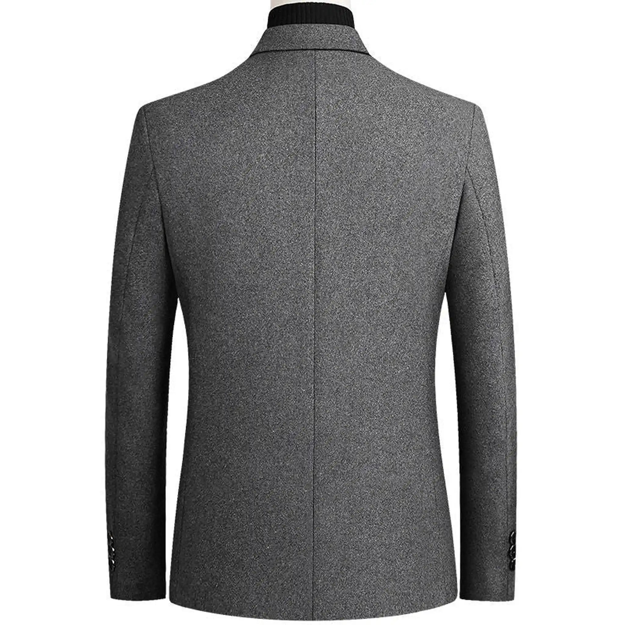 Grey wool blend blazer flat lay, back view