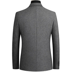 Grey wool blend blazer flat lay, back view