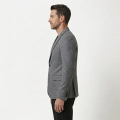Men's grey wool blend blazer, side view