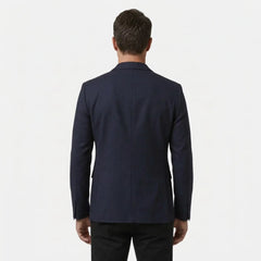 Men's navy wool blend blazer, back view