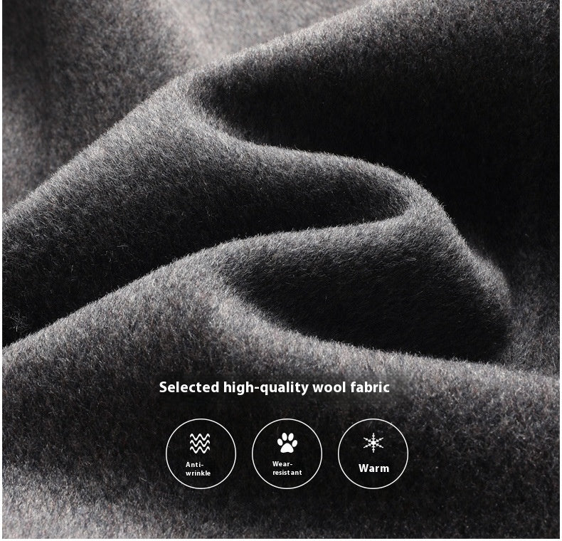 Close-up of premium gray wool fabric with anti-wrinkle wear-resistant and warm properties