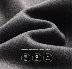 Close-up of premium gray wool fabric with anti-wrinkle wear-resistant and warm properties