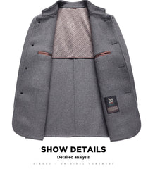 MannerCo men's gray wool overcoat interior showing patterned lining and brand label detail