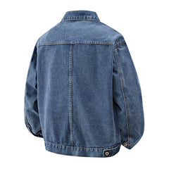 Mid blue denim jacket back view