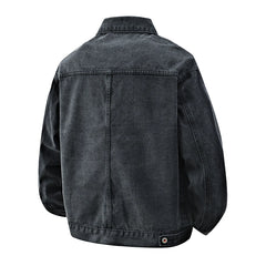 Washed black denim jacket back view