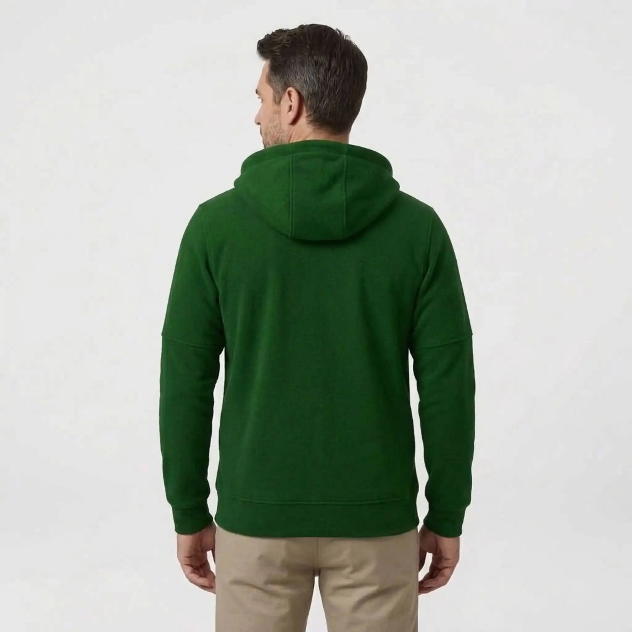 MannerCo men's green zip-up fleece hoodie, back view