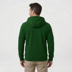 MannerCo men's green zip-up fleece hoodie, back view