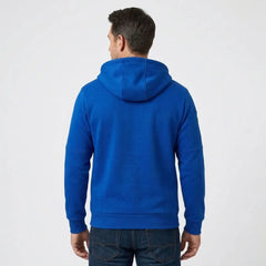 MannerCo men's royal blue zip-up fleece hoodie, back view