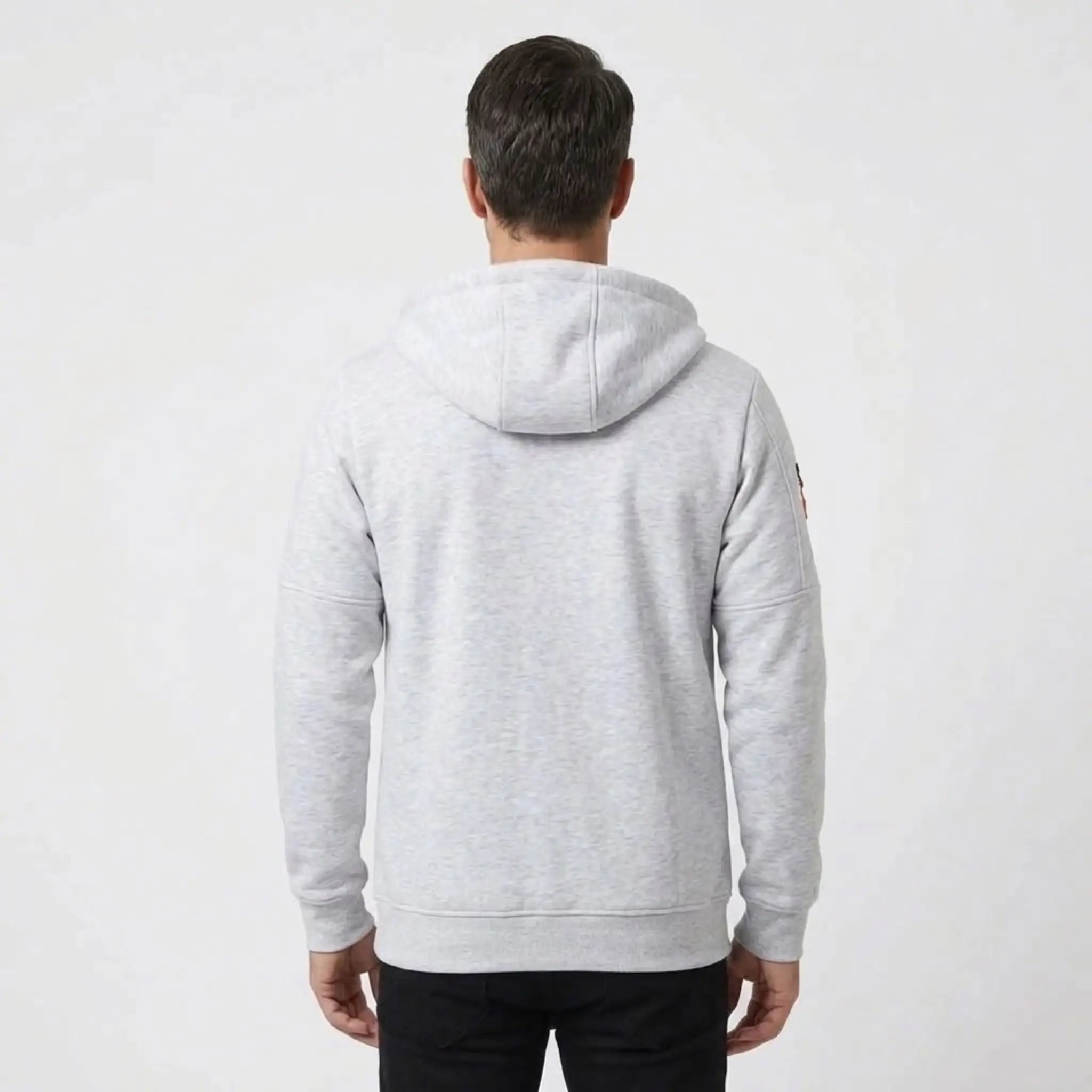 MannerCo men's white zip-up fleece hoodie, back view