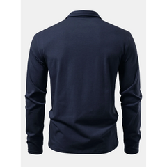 Solid Long Sleeve Cotton Polo Shirt | Classic Smart Casual Polo