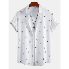 Palm Tree Anchor Sailboat Print Button Up Shirt & Swim Shorts - 2 Piece Summer Outfit