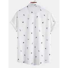 Palm Tree Anchor Sailboat Print Button Up Shirt & Swim Shorts - 2 Piece Summer Outfit