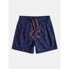 Palm Tree Print Linen Look Cotton Button Up Shirt & Swim Shorts - Summer 2 Piece Outfit
