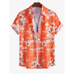 Palm Tree Tropical Print Button Up Shirt & Swim Shorts - 2 Piece Summer Outfit