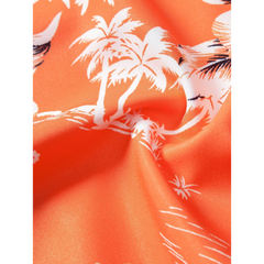 Palm Tree Tropical Print Button Up Shirt & Swim Shorts - 2 Piece Summer Outfit