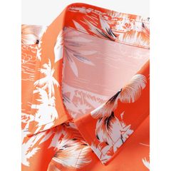 Palm Tree Tropical Print Button Up Shirt & Swim Shorts - 2 Piece Summer Outfit