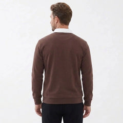 MannerCo brown polo collar hoodie back view loose fit with white collar detail