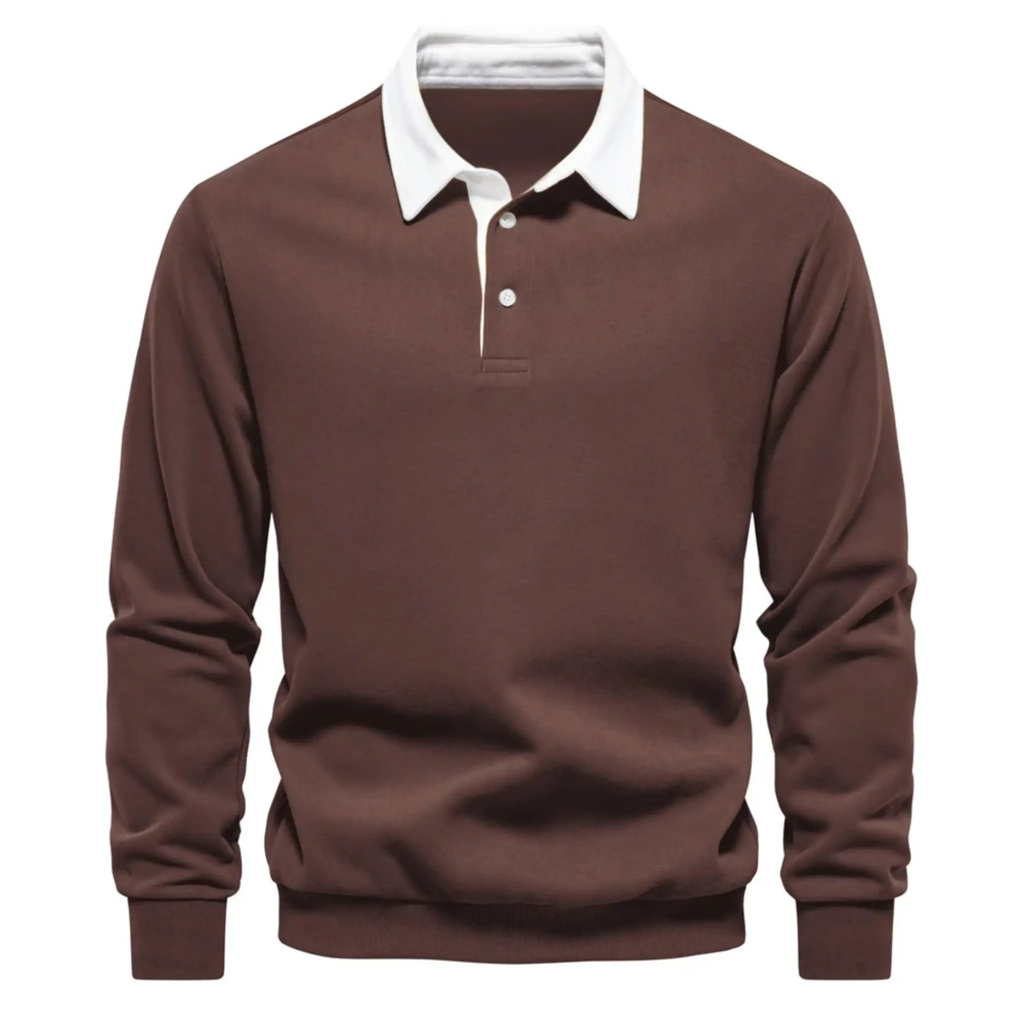 MannerCo brown polo collar hoodie loose fit with white collar and button closure product display